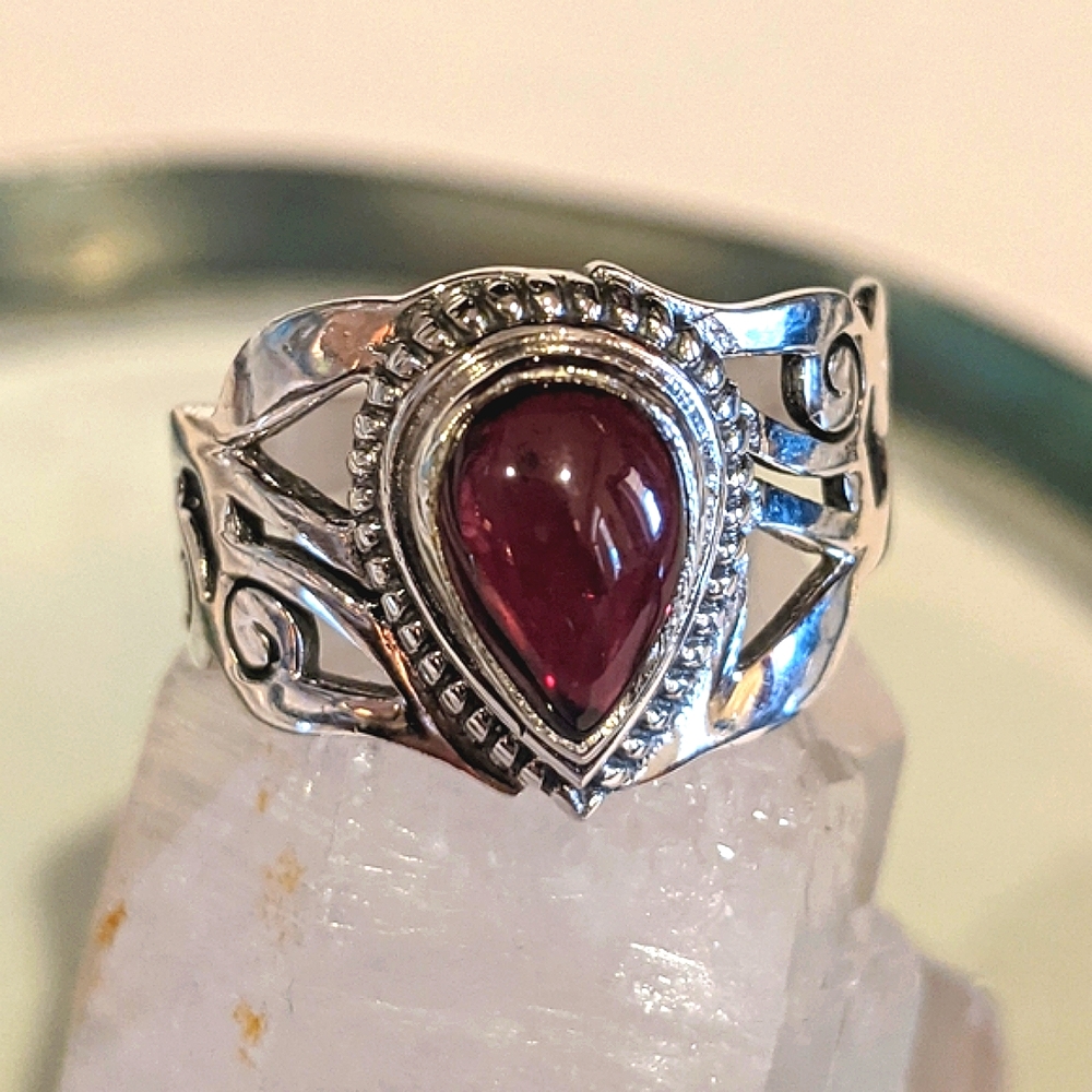 Natural Red Garnet, 925 Silver Ring, size 8